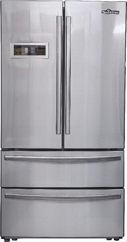 Thor Kitchen Hrf3601f 36 Inch 4-door Counter Depth French Door Refrigerator With Fast-cooling, Fast-freezing, Ice Maker, Chiller Drawer, Energy Saver, Electronic Display, Led Lighting, Child Lock, Toe Kick, Trim Cover And 20.8 Cu. Ft. Capacity