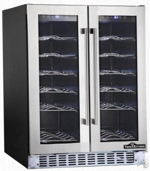 Thor Kitchen Hwc2402u 24 Inch Wine Cooler With 36-bottle Capacity, Dual Zones, White Led Interior Light, Touchpad Digital Controls, Chromed Metal Shelves, Compressor Cooling And Adjustable Thermostat