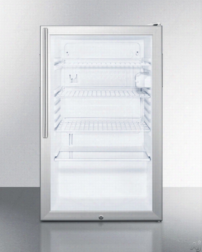 Accucold Scr450l7hv 20 Inch Compact Refrigerator With Glass Door, Interior Lighting, Adjustable Shelves, Factory Installed Lock, Hospital Grade Cord, Auto Defrost And 4.1 Cu. Ft.