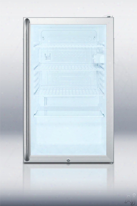 Accucold Scr450l7shada 4.1 Cu. Ft. Compact Refrigerator With Adjustable Wire Shelves, Auto Defrost, Factory Installed Lock, Glass Door And Ada Compliant: Full Length Vertical Handle