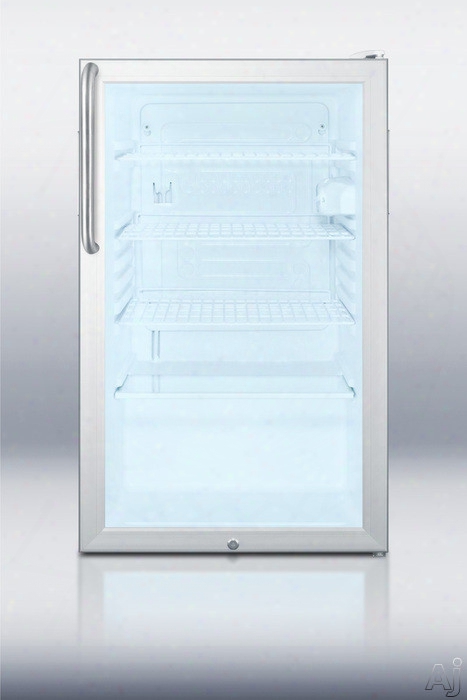 Accucold Scr450l7tbada 4.1 Cu. Ft. Compact Refrigerator With Adjustable Wire Shelves, Auto Defrost, Factory Installed Lock, Glass Door And Ada Compliant: Towel Bar Handle