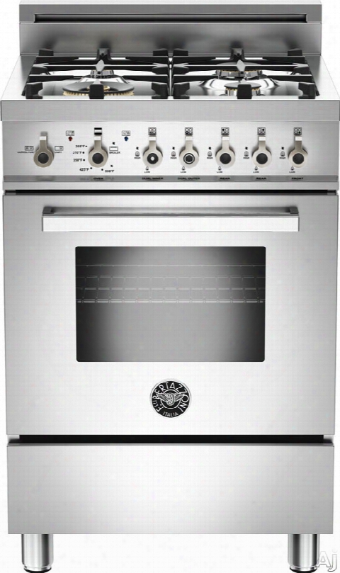 Bertazzoni Professional Series Pro244gasxlp 24 Inch Gas Range With Convection, Power Burner, Storage Drawer, 4 Sealed Aluminum Burners, 2.4 Cu. Ft. Oven, 4 Inch Backguard And Gas Shutoff Safety System: Liquid Propane