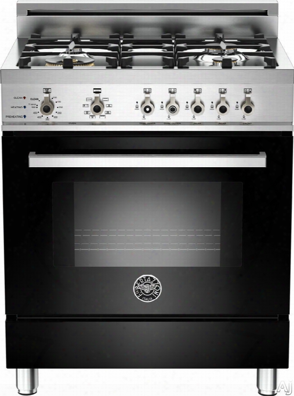 Bertazzoni Professional Series Pro304dfsne 30 Inch Pro-style Dual Fuel Range With 4 Sealed Brass Burners, 3.4 Cu. Ft. Convection Oven, Self-clean, Infrared Broiler And Telescopic Glide Shelf: Black, Natural Gas