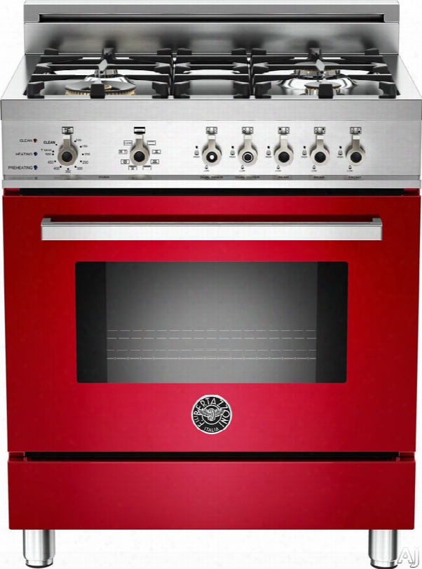 Bertazzoni Professional Series Pro304dfsro 30 Inch Pro-style Dual Fuel Range With 4 Sealed Brass Burners, 3.4 Cu. Ft. Convection Oven, Se Lf-clean, Infrared Broiler And Telescopic Glide Shelf: Red, Natral Gas