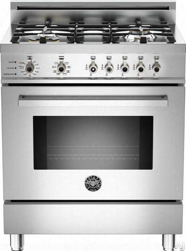 Bertazzoni Professional Series Pro304dfsx 30 Inch Pro-style Dual Fuel Range With 4 Sealed Brass Burners, 3.4 Cu. Ft. Convection Oven, Self-clean, Infrared Broiler And Telescopic Glide Shelf: Stainless Steel, Natural Gas