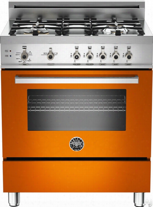 Bertazzoni Professjonal Series Pro304gasar 30 Inch Pro-style Gas Range With3.6 Cu. Ft. Convection Oven, 4 Sealed Brass Burners, Rapid Burner, Defrost, Dehydrate Broiler, Continous Grates, Storage Compartment And Telescopic Glide Shelf: Orange, Natural Ga