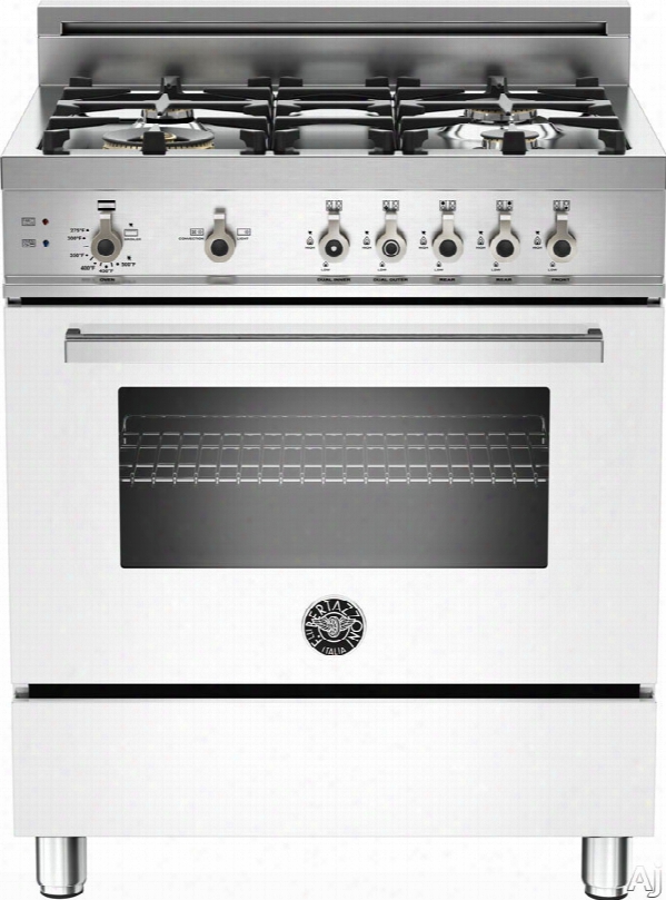 Bertazzoni Professional Series Pro304gasbi 30 Inch Pro-style Gas Range With 3.6 Cu. Ft. Convection Oven, 4 Sealed Brass Burners, Rapid Burner, Defrost, Dehydrate Broiler, Continous Grates, Storage Compartment And Telescopic Glide Shelf :white, Natural Gas