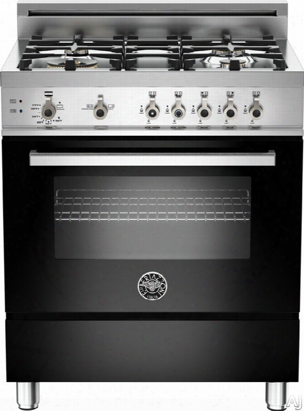 Bertazzoni Professional Series Pro304gasne 30 Inch Pro-style Gas Range With 3.6 Cu. Ft. Convection Oven, 4 Sealed Brass Burners, Rapid Burner, Defrost, Dehydrate Broiler, Continous Grates, Storage Compartment And Telescopic Glide Shelf: Black, Natural Gas