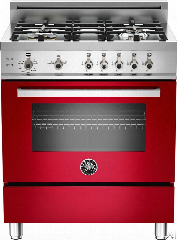 Bertazzoni Professional Series Pro304gasro 30 Inch Pro-style Gas Range With 3.6 Cu. Ft. Convection Oven, 4 Sealed Brass Burners, Brisk Burner, Defrost, Dehydrate Broiler, Continous Grates, Storage Compartment And Telescopic Glide Shelf: Red, Natural Gas