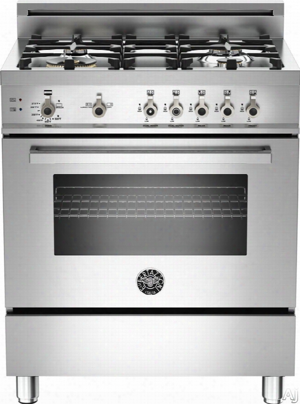 Bertazzoni Professional Series Pro304gasx 30 Inch Pro-style Gas Range With 3.6 Cu. Ft. Convectin Oven, 4 Sealed Brass Burners, Rapid Burner, Defrost, Dehydrate Broiler, Continous Grates, Storagec Ompartment And Telescopic Glide Shelf: Stainless  Steel, Na