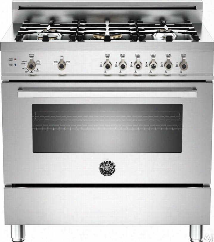 Bertazzoni Professional Series Pro365gas 36 Inch Pro-style Gas Range With 4.4 Cu. Ft. Convection Oven, 5 Sealed Brass Burners, Broiler, Defrost, Dehydrate, Telescopic Glide Shelf And Storage Compartment