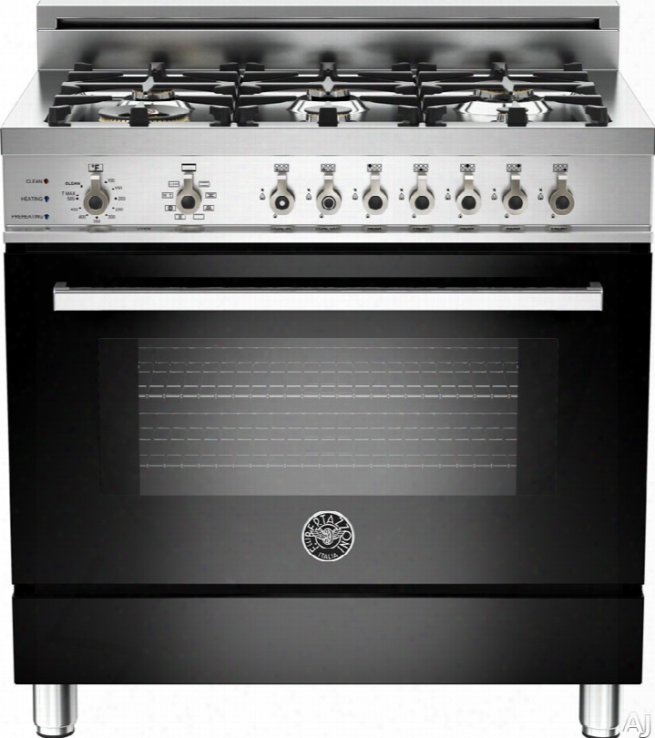 Bertazzoni Professional Series Pro366dfsne 36 Inch Pro-style Dual Fuel Range With 6 Sealed Brass Burners, 4.0 Cu. Ft. Convection Oven, Self-clean, Infrared Broiler And Telescopic Glide Shelf: Black, Natural Gas