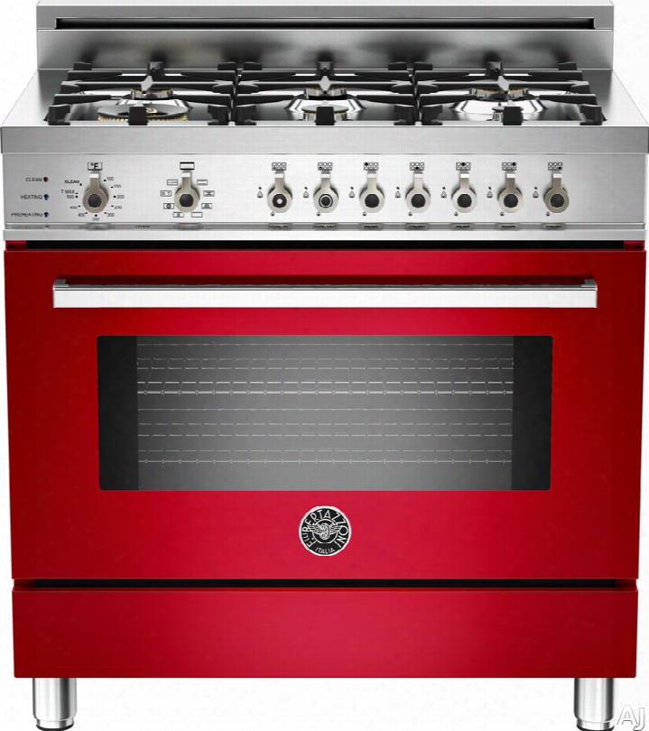 Bertazzoni Professional Series Pro366dfsro 36 Inch Pro-style Dual Fuel Range With 6 Sealed Brass Burners, 4.0 Cu. Ft. Convection Oven, Self-clean, Infrared Broiler And Telescopic Glide Shelf: Red, Natural Gas