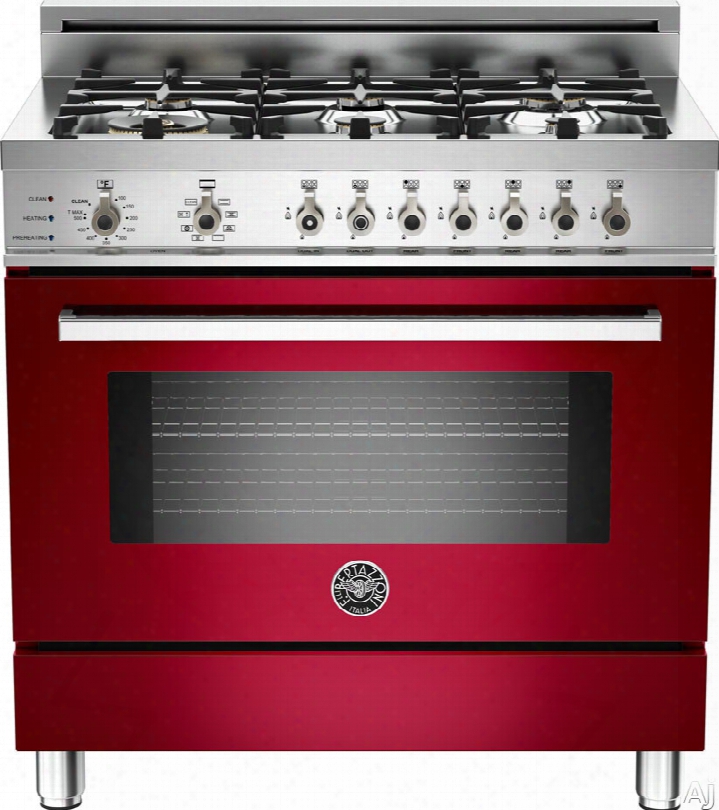 Bertazzoni Professional Series Pro366dfsvi 36 Inch Pro-style Dual Fuel Range With 6 Sealed Assurance Burners, 4.0 Cu. Ft. Convection Oven, Self-clean, Infrared Broiler And Telescopic Glide Shelf: Red Wine, Natural Gas