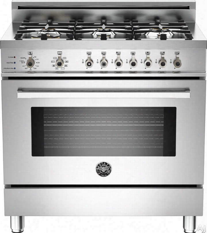 Bertazzoni Professional Series Pro366dfxslp 36 Inch Pro-style Dual Fuel Range With 6 Sealed Brass Burners, 4.0 Cu. Ft. Convection Oven, Self-clean, Infrared Broiler And Telescopic Glide Shelf: Stainless Steel, Liquid Propane