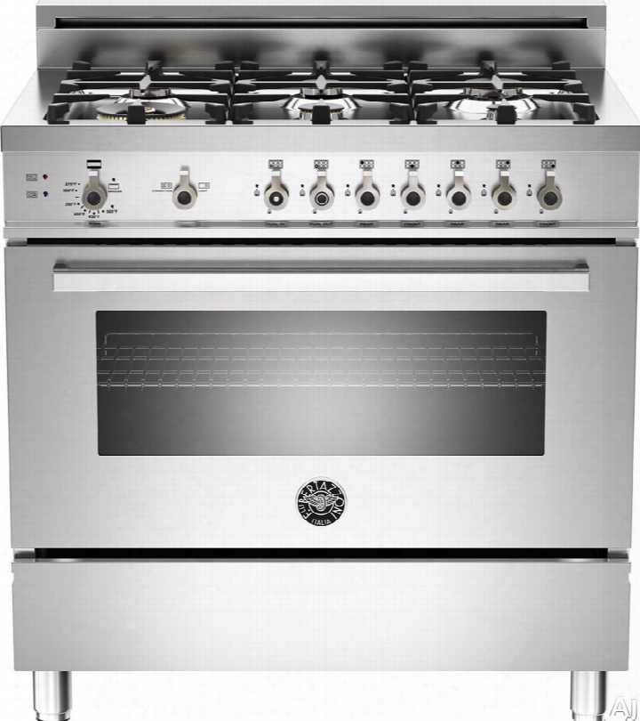 Bertazzoni Professional Series Pro366gas 36 Inch Pro-style Gas Range With 4.4 Cu. Ft. Convection Oven, 6 Sealed Brass Burners, Broiler, Defrost, Dehydrate, Telescopic Glide Shelf And Storage Compartment