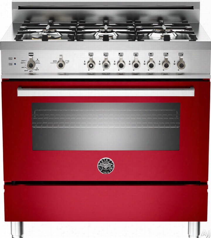 Bertazzoni Professional Series Pro366gasro 36 Inch Pro-style Gas Range With 4.4 Cu. Ft. Convection Oven, 6 Sealed Brass Burners, Broiler, Defrost, Dehydrate, Telescopic Glide Shelf And Storage Compartment: Red, Natural Gas