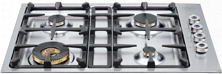 Bertazzoni Professional Series Qb30400 30 Inch Gas Cooktop With 4 Sealed Burners, 18,000 Btu Brass Power Burner, Continuous Grates, Electronic Ignition And Low Profile Borders