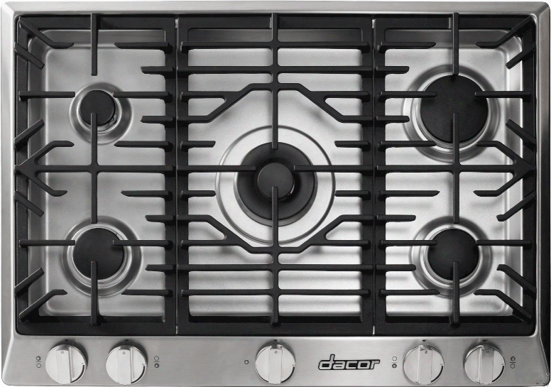 Dacor Renaissance Rnct305gsngh 30 Inch Gas Cooktop With 5 Sealed Burners, Simmersear Burner W/ Melting Feature, Continuous Grates, Perma-flame Ignition, Smart Flame Technology, One Piece Spill Basin, Illumina Indicator Lights And Downdraft Compatible: Sta