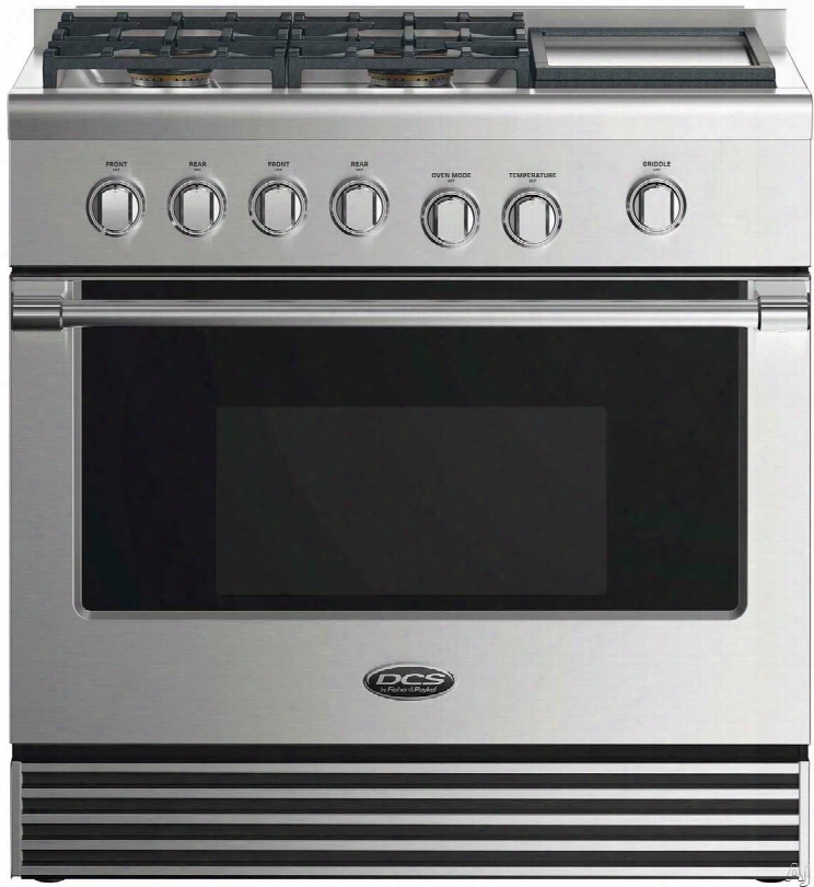 Dcs Rdv2364gd 36 Inch Dual Fuel Range With 4 Sealed Gas Burners, 4.8 Cu. Ft. Electric True Convection Oven, Griddle, Simmer Setting On All Burners, Illuminated Control Knobs, Telescopic Glide Racks And Self Clean Mode