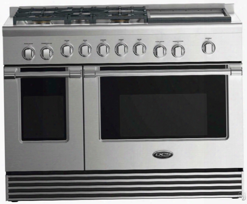 Dcs Rdv2485gd 48 Inch Dual Fuel Range With 5 Sealed Gas Burners, 4.8 Cu. Ft. Electric Convection Oven, 2.1 Cu. Ft. Secondary Electric Oven, Griddle, Proofing Mode, Simmer Setting On All Burners, Illuminated Metal Control Knobs And Self Clean Mode