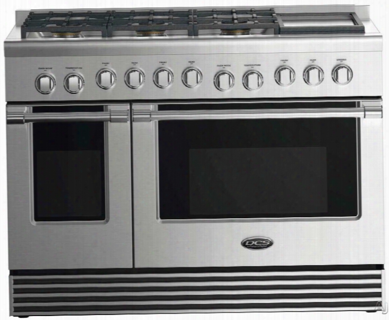 Dcs Rdv2486gd 48 Inch Dual Fuel Range With 6 Sealed Gas Burenrs, 4.8 Cu. Ft. Electric Convection Oven, 2.1 Cu. Ft. Secondary Electric Oven, Griddle, Proofing Mode, Simmer Setting On All Burners, Illuminated Metal Control Knobs And Self Clean Mode