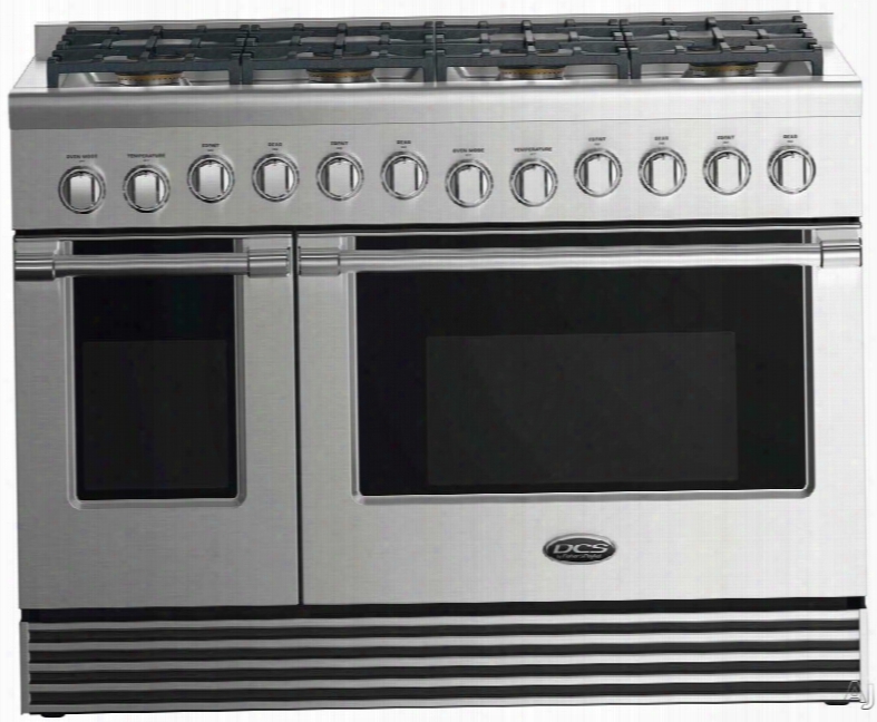 Dcs Rdv2488 48 Inch Dual Fuel Range With 8 Sealed Gas Burners, 4.8 Cu. Ft. Electric Convection Oven, 2.1 Cu. Ft. Secondary Electric Oven, Simmer Setting On All Burners, Proofing Mode, Illuminated Metal Control Knobs And Self Clean Mode