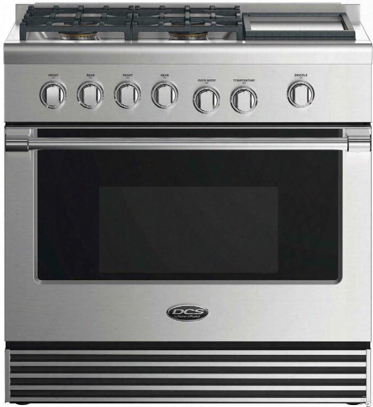 Dcs Rgv2364gd 36 Inch Gas Range With 4 Sealed Burners, 5.3 Cu. Ft. Convection Oven, Griddle, Simmer Setting On All Burners, Illuminated Metal Knobs An D Full Extension Telescopic Racks