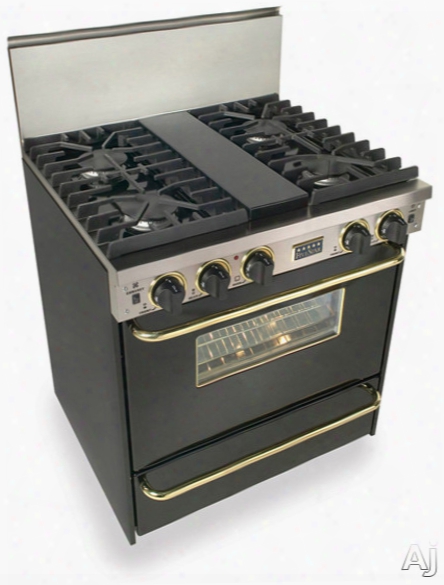 Fivestar Tpn2817sw 30 Inch Pro-style Lp Gas Range With 4 Sealed Ultra High-low Burners, 3.69 Cu. Ft. Convection Oven, Manual Clean And Broiler Oven: Black With Brass Package
