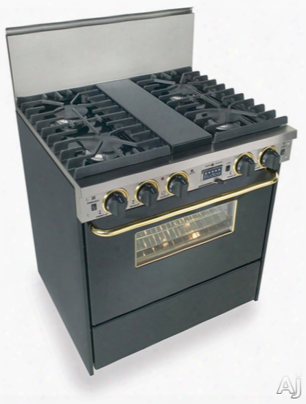 Fivestar Tpn287sw 30 Inch Pro-style Dual-fuel Lp Gas Range With 4 Sealed Ultra High-low Burners, 3.69 Cu. Ft. Convection Oven And Self-cleaning: Black With Brass Package