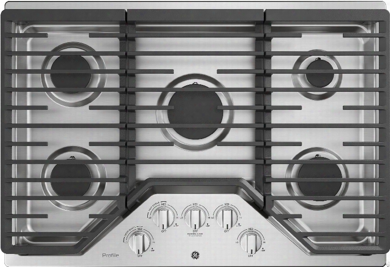 Ge Profile Pgp7036 36 Built-in Gas Cooktop With Max Burner System, Led Blacklit Knobs, Simmer Burner, Continuous Grates, Dishwasher Safe Grates, 5 Sealed Burners And Ada Compliant