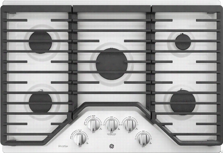 Ge Profile Pgp7036dlww 36 Built-in Gas Cooktop With Max Burner System, Led Blacklit Knobs, Simmer Burner, Continuous Grates, Dishwasher Safe Grates, 5 Sealed Burners And Ada Compliant: White