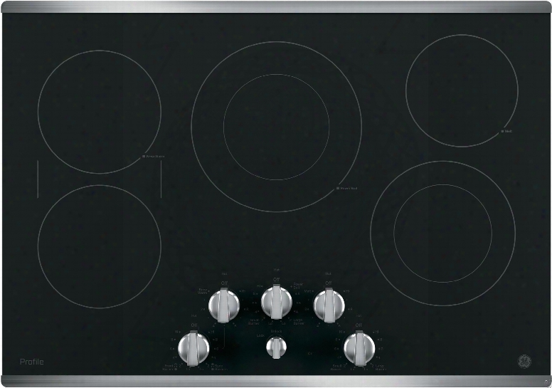 Ge Profile Pp7030 30 Inch Electric Cooktop With 5 Radiant Elements, Bridge Element Syncburners, 9/6 Inch Power Boil Element, Keep Warm Setting, Red Led Backlit Knobs, Ada Compliant And Ge Fits! Guarantee