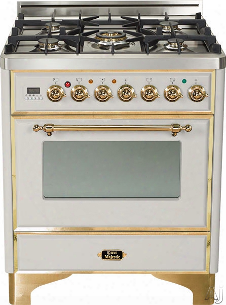 Ilve Majestic Collection Um76dmpi 30 Inch Freestanding Dual Fuel Range With 5 Semi-sealed Burners, 3.0 Cu. Ft. Oven Capacity, Proof Mode, Heat Insulated Door, Defrost Function, Warminv Drawer And Rotisserie: Stainless Steel, Chrome Fluctuate