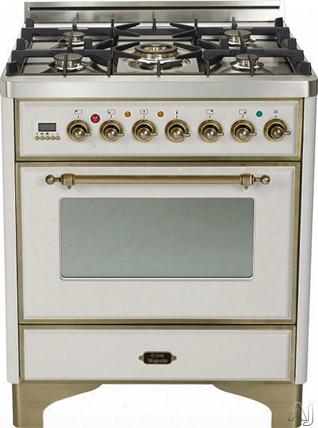 Ilve Majestic Collection Um76dmpiy 30 Inch Freestanding Dual Fuel Range With 5 Semi-sealed Burners, 3.0 Cu. Ft. Oven Capacity, Proof Mode, Heat Insulated Door, Defrost Function, Warming Drawer And Rotisserie: Stainless Steel, Oil Rubbed Bronze Trim
