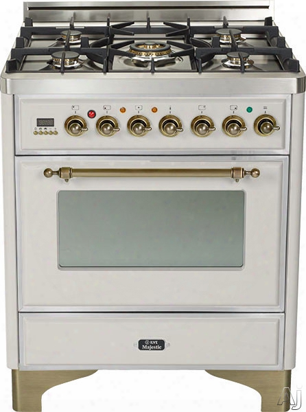 Ilve Majestic Collection Um76dmpxxx 30 Inch Freestanding Dual Fuel Range With 5 Semi-sealed Burners, 3.0 Cu. Ft. Oven Capacity, Proof Mode, Heat Insulated Door, Defrost Function, Warming Drawer And Rotiaserie