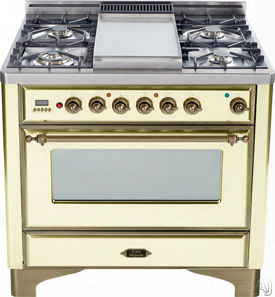 Ilve Majestic Collection Um906dmpay 36 Inch Freestanding Dual-fuel Range With 6 Sealed Burners, 3.55 Cu. Ft. Capacity, 15,500 Btu Triple-ring Burner, Convection Oven And Rotisserie, Exact Model Not Pictured: Antique White, Oil Rubbed Brown