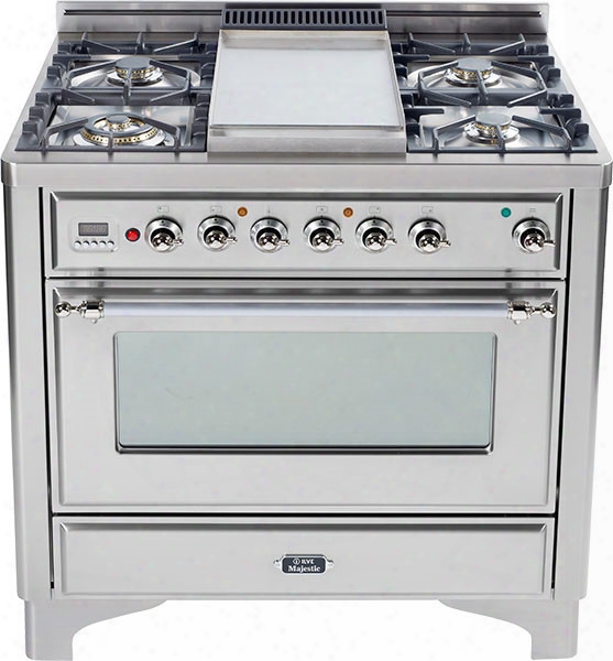 Ilve Majestic Collection Um906vggx 36 Inch Traditional-style Gas Range With 6 Sealed Burneds, Convection Oven, Manual Clean, Infrared Broiler, Rotisserie, Warming Drawer And Chrome Trim