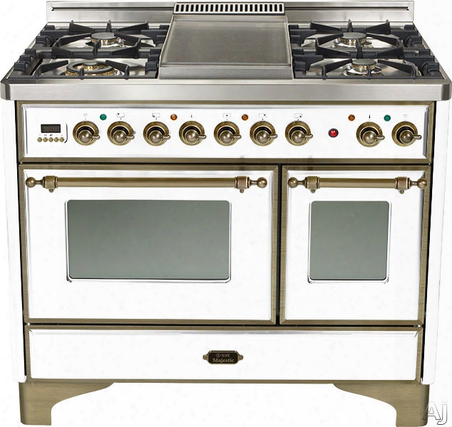 Ilve Majestic Collection Umd100sdmpby 40 Inch Freeestanding Dual-fuel Range With 4 Sealed Burners, 3.8 Cu. Ft. Capacity, French Cooktop, Dual Convection Ovens, 15,500 Btu Triple-ring Burner And Rotisserie: True White, Oil Rubbed Bronze