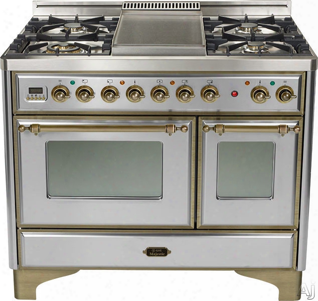 Ilve Majestic Collection Umd100sdmpiy 40 Inch Freestanding Dual-fuel Range With 4 Sealed Burners, 3.8 Cu. Ft. Capacity, French Cooktop, Dual Convection Ovens, 15,500 Btu Triple-ring Burner And Rotisserie: Stainless Steel, Oil Rubbed Bronze Trim