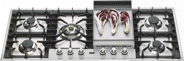 Ilve Uhp125fc 46 Inch Gas Cooktop With 5 Sealed Burners, 15,500 Btu Triple Ring Burner, 10,500 Btu Removable Griddle, Flame Failure Safety And Automatic Electronic Ignition