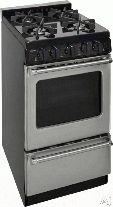 Premier Pro Series P20s3102ps 20 Inch Gas Range With 4 Sealed Burners, Continuous Cast Iron Grates, Black Porcelain Vent Rail, Electric Ignition, Stainless Steel Commercial Handles, 2 Oven Racks, Broiler Drawer And Ada Compliant