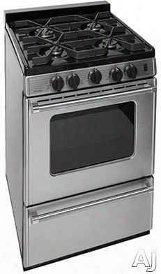 Premier Pro Series P24b3102ps 24 Inch Gas Range With 4 Sealed Burners, Continuous Cast Iron Grates, Battery Ignition, Black Porcelain  Vent Rail, Stainless Steel Commercial Handles, 2 Oven Racks And Broiler Drawer