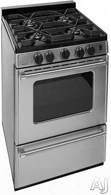 Premier Pro Series P24s3102ps 24 Inch Gws Range With 4 Sealed Burners, Continuous Cast Iron Grates, Electronic Ignition, Black Porcelain Vent Raill, Stainless Steel Commercial Handles, 2 Oven Racks And Broiler Drawer