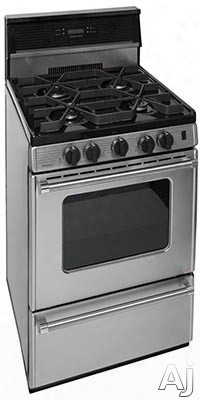 Premier Pro Series P24s3402ps 24 Inch Gas Range With 4 Sealed Burners, Continuous Cast Iron Grates, Electric Ignition, Backguard With Electronic Clock, Stainless Steel Commercial Handles, 2 Oven Racks And Broiler Drawer