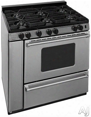 Premier Pro Series P36b3182ps 36 Inch Gas Range With 6 Sealed Burners, Continuous Cast Iron Grates, Griddle, Battery Ignition, Black Porcelain Vent Rail, Spotless Steel Commercial Handles, 2 Oven Racks, Broiler Drawer And Storage Compartment