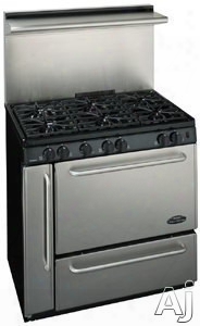 Premier Pro Series P36s 36 Inch Commercial Style Gas Range With 39 Cu. Ft. Manual Clean Oven, 6 Sealed Burners, Electronic Ignition, Broiler Drawer, Storage Compartment And Griddle Included