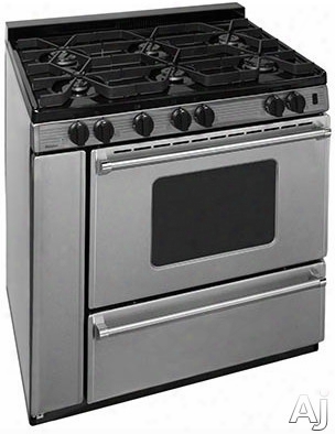 Premier Pro Series P36s3182ps 36 Inch Gas Range With 6 Sealed Burners, Continuous Cast Iron Grates, Griddle, Electronic Ignition, Black Porcelain Vent Rail, Stainless Steel Commercial Handles, 2 Oven Racks, Broiler Drawer, Storage Compartment And Ada Comp