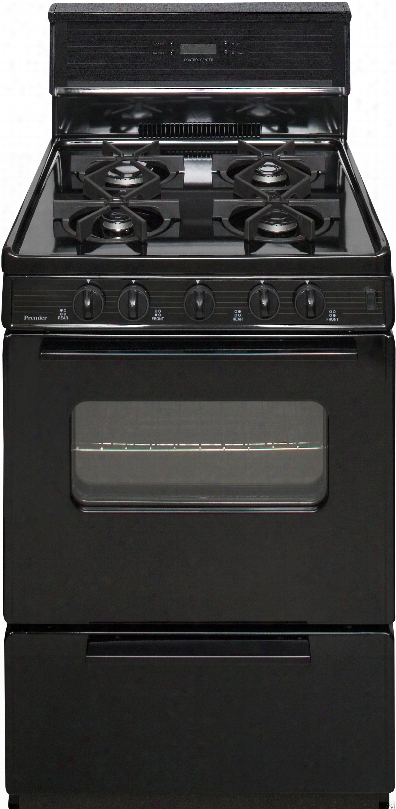 Premier Sjk240bp 24 Inch Freestanding Gas Range With 4 Sealed Burners, Electronic Ignition, 17,000 Btu Oven Burner, Electronic Clock/timer, Interior Oven Light, 10 Inch Glass Tempered Backguard And Ada Compliant: Black