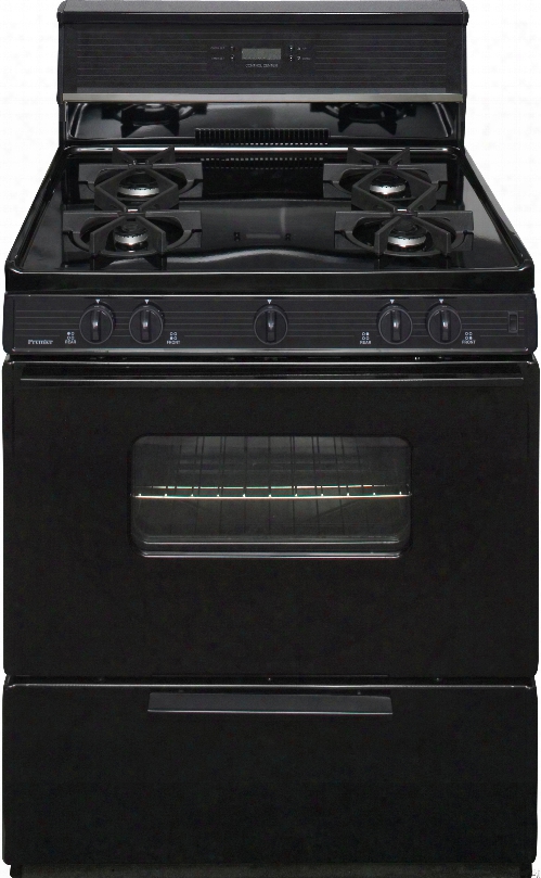 Premier Smk240bp 30 Inch Freestanding Gas Range With 4 Sealed Urners, Electronic Ignition, 17,000 Btu Oven Burner, Electronic Clock/timer, Interior Oven Light, Ada Compliant And 10 Inch Glass Tempered Backguard: Black